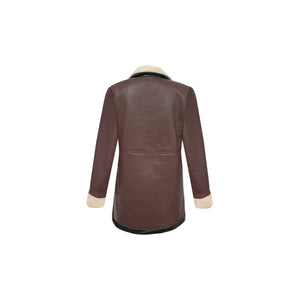 Faux Suede Zipper Composite Fur Integrated Turn-down Collar Coat